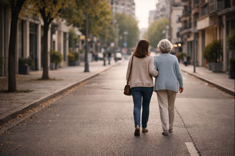 Caregiver walking with elderly person